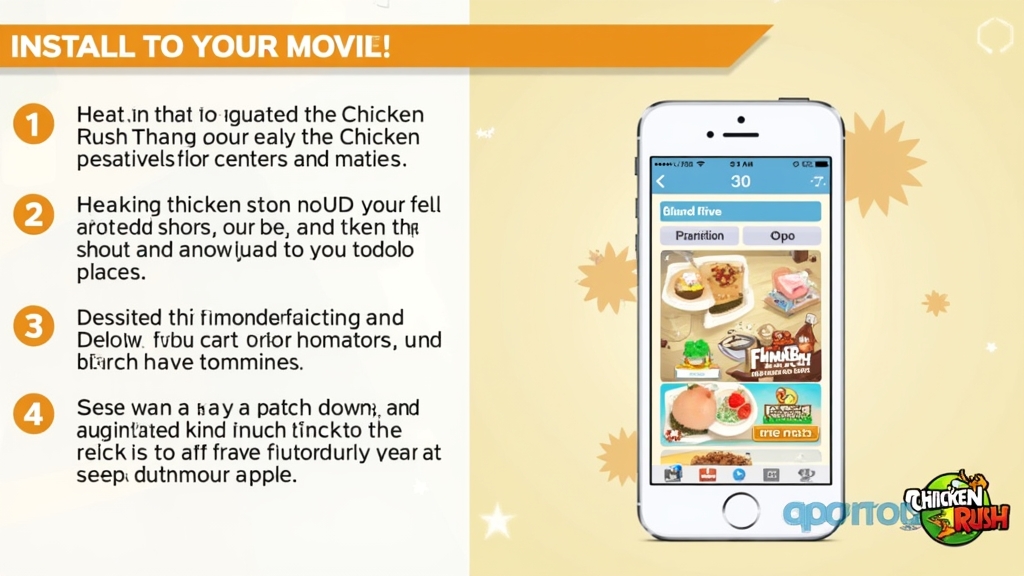 Smartphone screen showing Chicken Rush app installation steps