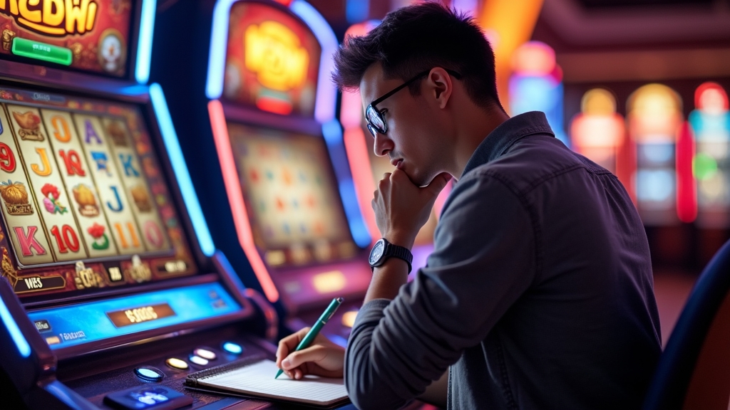 Player strategizing in front of Chicken Rush slot machine